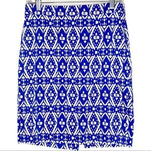 J. Crew Blue White Ikat Geometric The Pencil Skirt 4